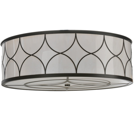 Meyda Lighting Revival 36" 4-Light Solar Black Deco Flush Mount Light With Cilindro Whitestone Idalight Shade Glass