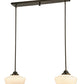 Meyda Lighting Revival 41" 2-Light Craftsman Brown Schoolhouse Island Pendant Light With White Opal Shade Glass