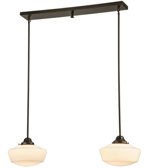 Meyda Lighting Revival 41" 2-Light Craftsman Brown Schoolhouse Island Pendant Light With White Opal Shade Glass