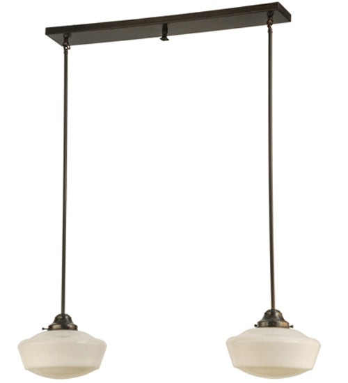 Meyda Lighting Revival 41" 2-Light Craftsman Brown Schoolhouse Island Pendant Light With White Opal Shade Glass