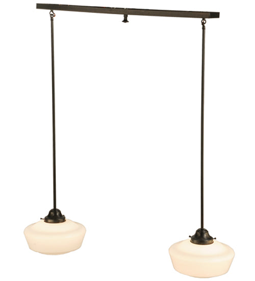 Meyda Lighting Revival 41" 2-Light Craftsman Brown Schoolhouse Island Pendant Light With White Opal Shade Glass