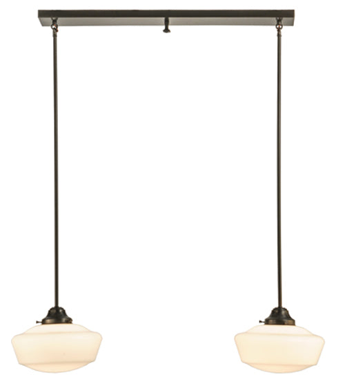 Meyda Lighting Revival 41" 2-Light Craftsman Brown Schoolhouse Island Pendant Light With White Opal Shade Glass