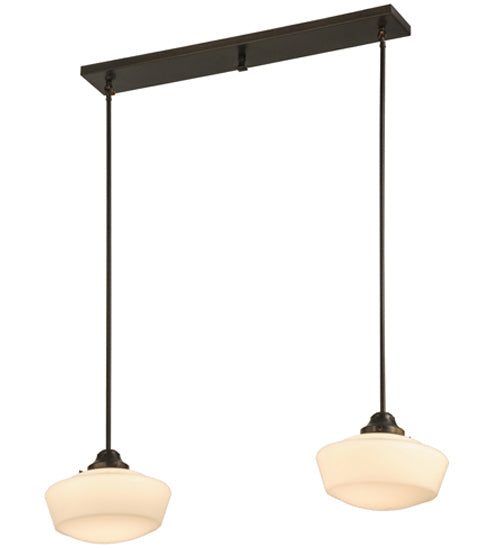 Meyda Lighting Revival 41" 2-Light Craftsman Brown Schoolhouse Island Pendant Light With White Opal Shade Glass
