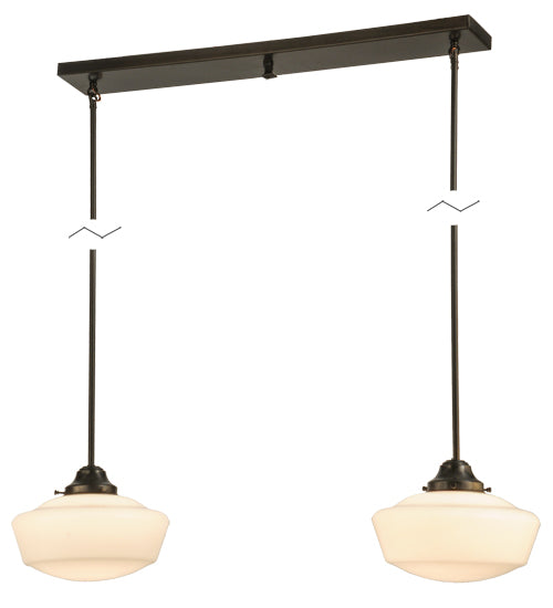 Meyda Lighting Revival 41" 2-Light Craftsman Brown Schoolhouse Island Pendant Light With White Opal Shade Glass
