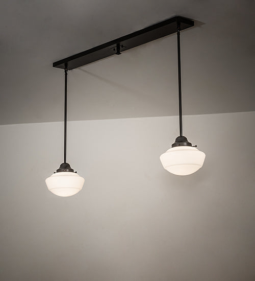 Meyda Lighting Revival 43" 2-Light Craftsman Brown Schoolhouse Pendant Light With White Opal Shade Glass