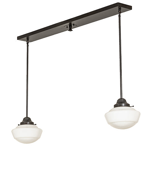 Meyda Lighting Revival 43" 2-Light Craftsman Brown Schoolhouse Pendant Light With White Opal Shade Glass