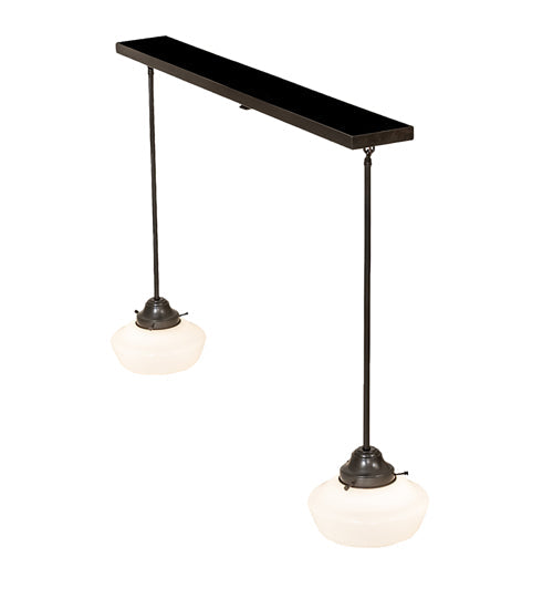 Meyda Lighting Revival 43" 2-Light Craftsman Brown Schoolhouse Pendant Light With White Opal Shade Glass