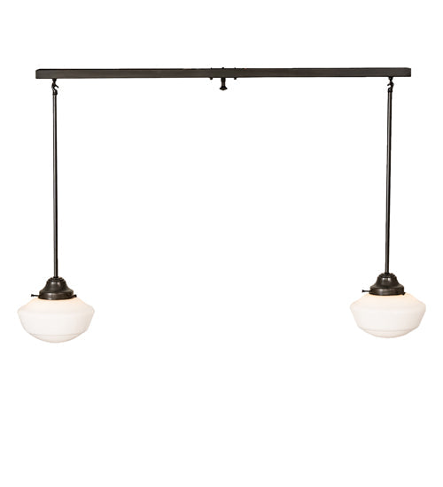 Meyda Lighting Revival 43" 2-Light Craftsman Brown Schoolhouse Pendant Light With White Opal Shade Glass