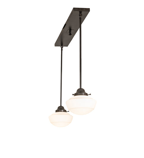 Meyda Lighting Revival 43" 2-Light Craftsman Brown Schoolhouse Pendant Light With White Opal Shade Glass