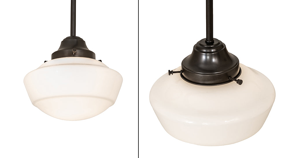 Meyda Lighting Revival 43" 2-Light Craftsman Brown Schoolhouse Pendant Light With White Opal Shade Glass