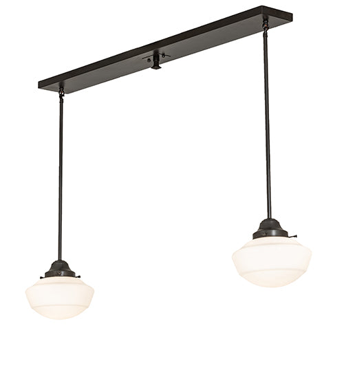 Meyda Lighting Revival 43" 2-Light Craftsman Brown Schoolhouse Pendant Light With White Opal Shade Glass
