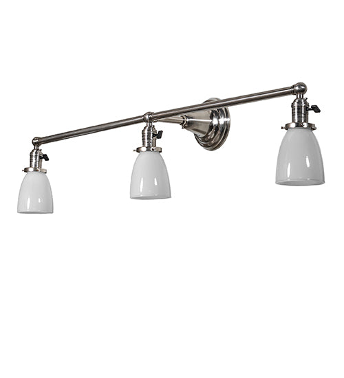 Meyda Lighting Revival 43" 3-Light Brushed Nickel Goblet Vanity Light With White Opal Shade Glass