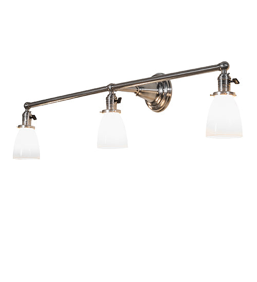 Meyda Lighting Revival 43" 3-Light Brushed Nickel Goblet Vanity Light With White Opal Shade Glass