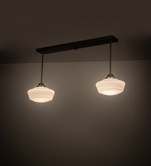 Meyda Lighting Revival 47" 2-Light Brushed Nickel Island Pendant Light With Solid White Shade Glass