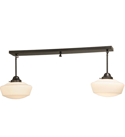 Meyda Lighting Revival 48" 2-Light Craftsman Brown Schoolhouse Island Pendant Light With White Opal Shade Glass