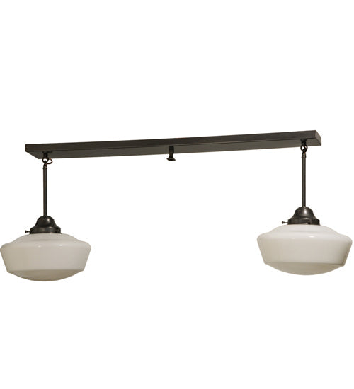 Meyda Lighting Revival 48" 2-Light Craftsman Brown Schoolhouse Island Pendant Light With White Opal Shade Glass
