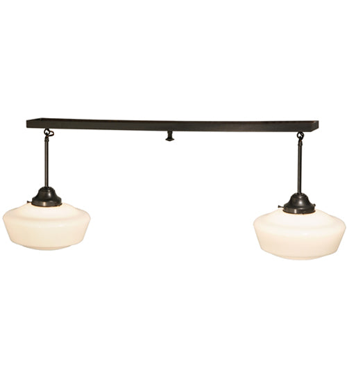 Meyda Lighting Revival 48" 2-Light Craftsman Brown Schoolhouse Island Pendant Light With White Opal Shade Glass