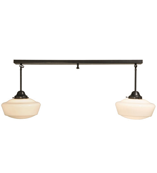 Meyda Lighting Revival 48" 2-Light Craftsman Brown Schoolhouse Island Pendant Light With White Opal Shade Glass