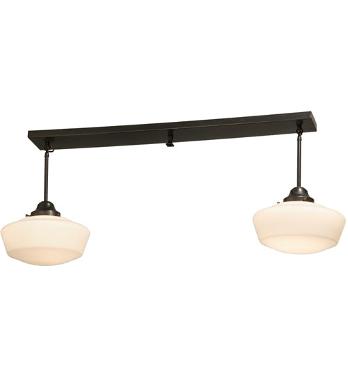 Meyda Lighting Revival 48" 2-Light Craftsman Brown Schoolhouse Island Pendant Light With White Opal Shade Glass