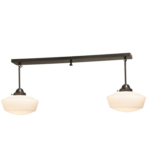 Meyda Lighting Revival 48" 2-Light Craftsman Brown Schoolhouse Island Pendant Light With White Opal Shade Glass