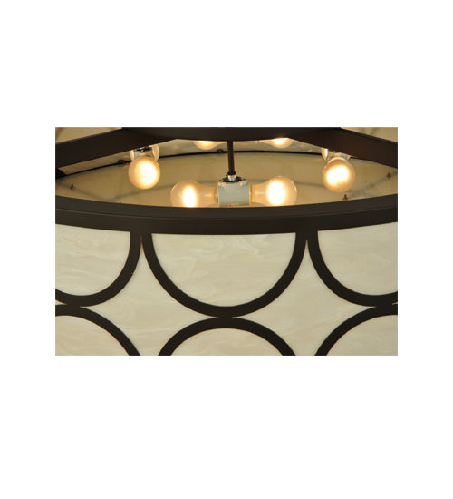 Meyda Lighting Revival 48" 8-Light Oil Rubbed Bronze Deco Cilindro Flush Mount Light With Beige Sahara Taupe Idalight Shade Glass