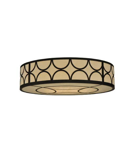 Meyda Lighting Revival 48" 8-Light Oil Rubbed Bronze Deco Cilindro Flush Mount Light With Beige Sahara Taupe Idalight Shade Glass
