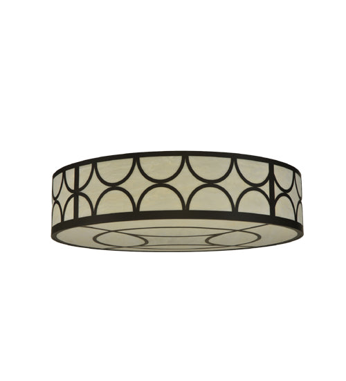 Meyda Lighting Revival 48" 8-Light Oil Rubbed Bronze Deco Cilindro Flush Mount Light With Beige Sahara Taupe Idalight Shade Glass