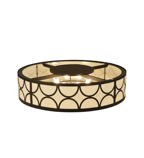 Meyda Lighting Revival 48" 8-Light Oil Rubbed Bronze Deco Cilindro Flush Mount Light With Beige Sahara Taupe Idalight Shade Glass
