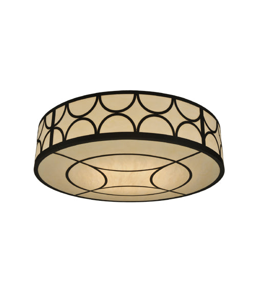 Meyda Lighting Revival 48" 8-Light Oil Rubbed Bronze Deco Cilindro Flush Mount Light With Beige Sahara Taupe Idalight Shade Glass
