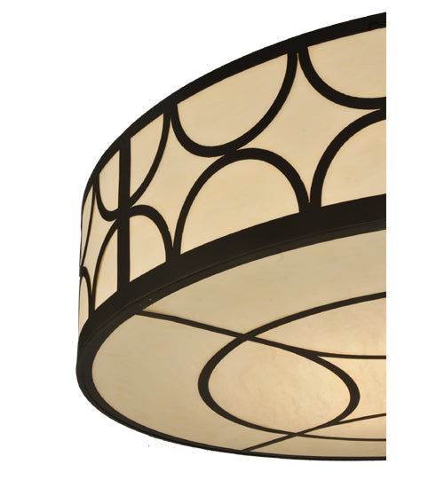 Meyda Lighting Revival 48" 8-Light Oil Rubbed Bronze Deco Cilindro Flush Mount Light With Beige Sahara Taupe Idalight Shade Glass
