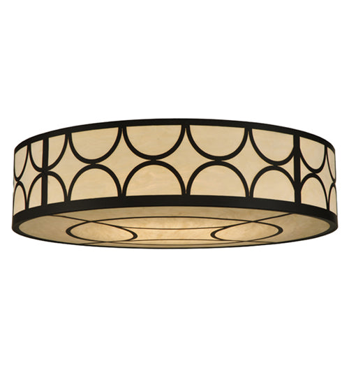 Meyda Lighting Revival 48" 8-Light Oil Rubbed Bronze Deco Cilindro Flush Mount Light With Beige Sahara Taupe Idalight Shade Glass