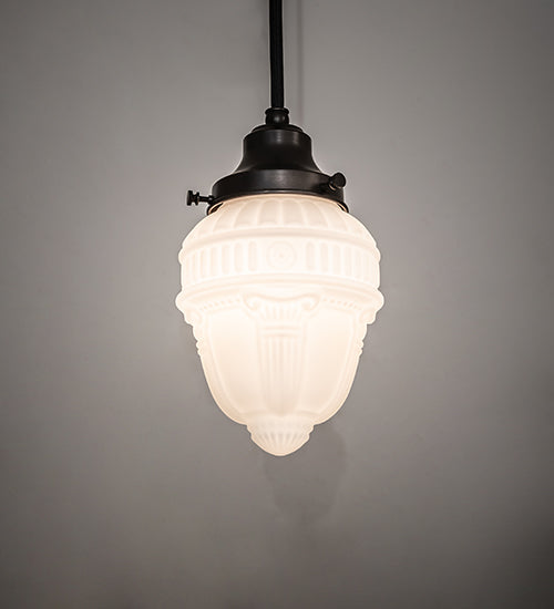 Meyda Lighting Revival 5" 1-Light Craftsman Brown Schoolhouse Colonnade Mini Pendant Light With White Cast Opal Shade Glass