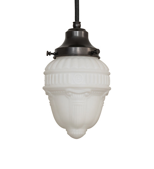 Meyda Lighting Revival 5" 1-Light Craftsman Brown Schoolhouse Colonnade Mini Pendant Light With White Cast Opal Shade Glass