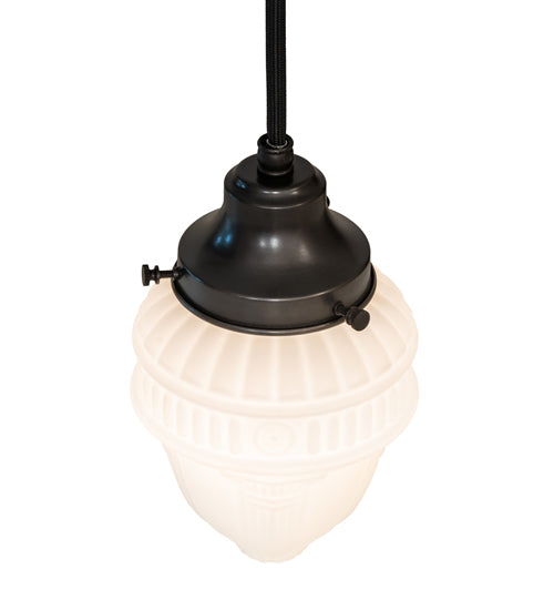Meyda Lighting Revival 5" 1-Light Craftsman Brown Schoolhouse Colonnade Mini Pendant Light With White Cast Opal Shade Glass