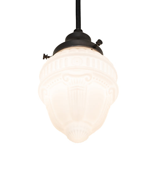 Meyda Lighting Revival 5" 1-Light Craftsman Brown Schoolhouse Colonnade Mini Pendant Light With White Cast Opal Shade Glass