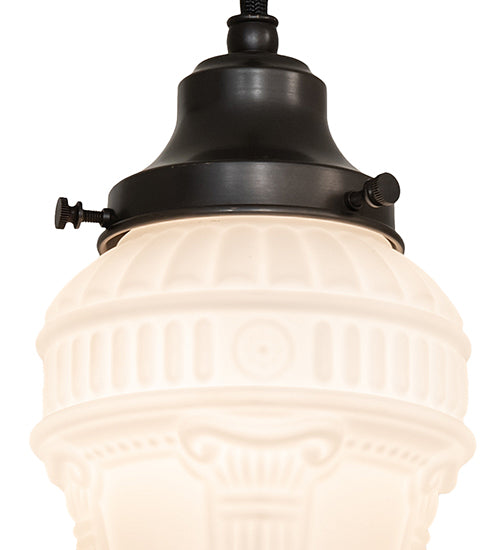 Meyda Lighting Revival 5" 1-Light Craftsman Brown Schoolhouse Colonnade Mini Pendant Light With White Cast Opal Shade Glass