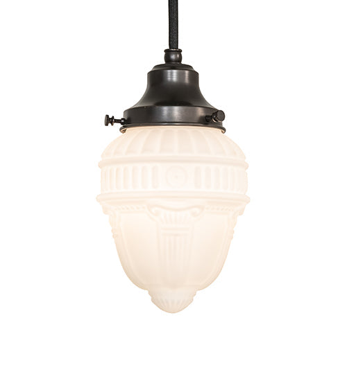 Meyda Lighting Revival 5" 1-Light Craftsman Brown Schoolhouse Colonnade Mini Pendant Light With White Cast Opal Shade Glass