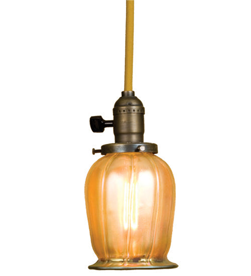 Meyda Lighting Revival 5" Antique Brass Chelsea Favrile Mini Pendant Light With Amber Iridescent Shade Glass