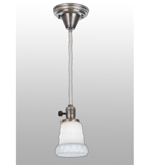 Meyda Lighting Revival 5" Antique Nickel Chelsea Embossed Mini Pendant Light With White Shade Glass
