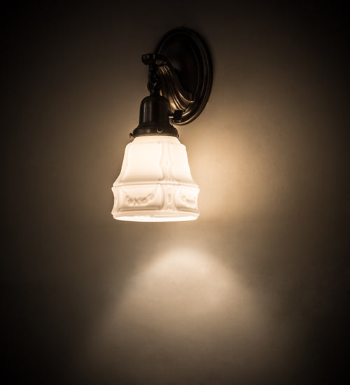 Meyda Lighting Revival 5" Antique Nickel Garland Wall Sconce With White Shade Glass