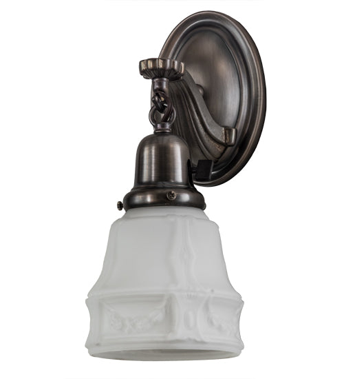 Meyda Lighting Revival 5" Antique Nickel Garland Wall Sconce With White Shade Glass