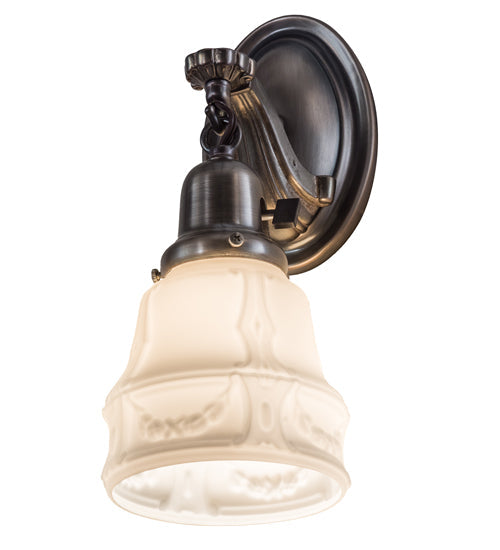 Meyda Lighting Revival 5" Antique Nickel Garland Wall Sconce With White Shade Glass