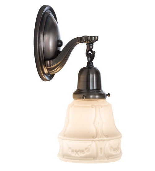 Meyda Lighting Revival 5" Antique Nickel Garland Wall Sconce With White Shade Glass