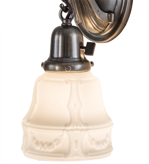 Meyda Lighting Revival 5" Antique Nickel Garland Wall Sconce With White Shade Glass