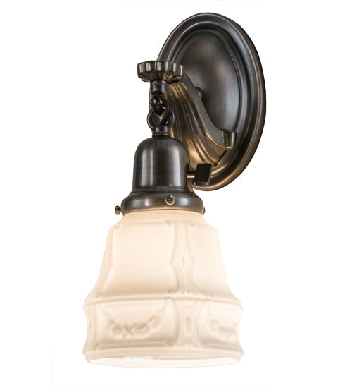Meyda Lighting Revival 5" Antique Nickel Garland Wall Sconce With White Shade Glass