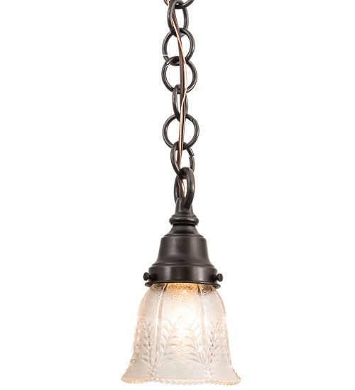 Meyda Lighting Revival 5" Craftsman Brown Gas & Electric Mini Pendant Light With Clear Textured Shade Glass