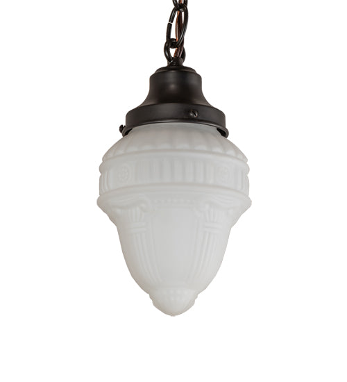 Meyda Lighting Revival 5" Craftsman Brown Schoolhouse Colonnade Pendant Light With White Opal Shade Glass
