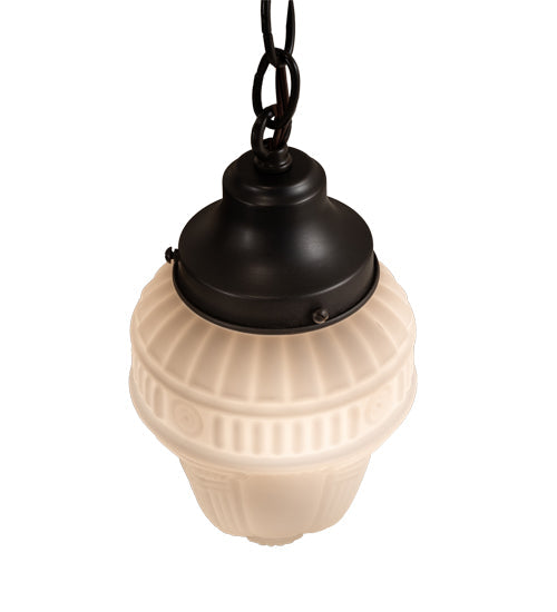 Meyda Lighting Revival 5" Craftsman Brown Schoolhouse Colonnade Pendant Light With White Opal Shade Glass