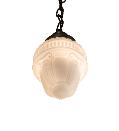 Meyda Lighting Revival 5" Craftsman Brown Schoolhouse Colonnade Pendant Light With White Opal Shade Glass