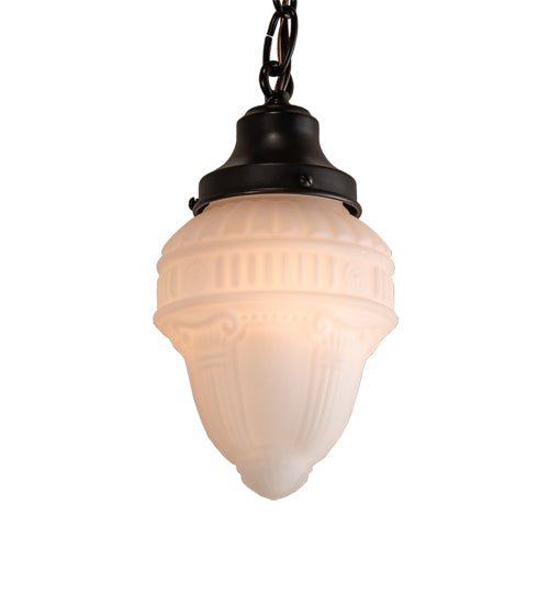 Meyda Lighting Revival 5" Craftsman Brown Schoolhouse Colonnade Pendant Light With White Opal Shade Glass